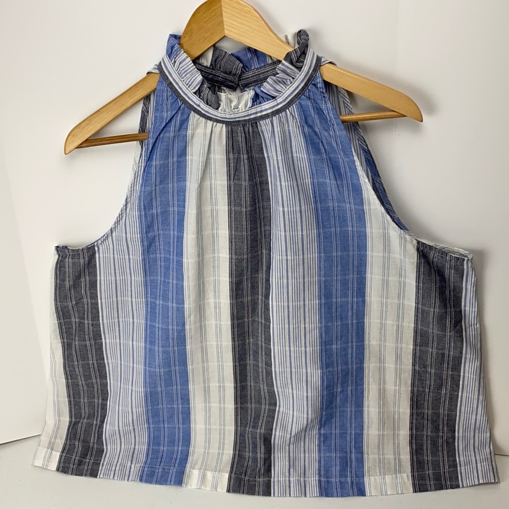 Universal Thread Halter blue striped casual top
